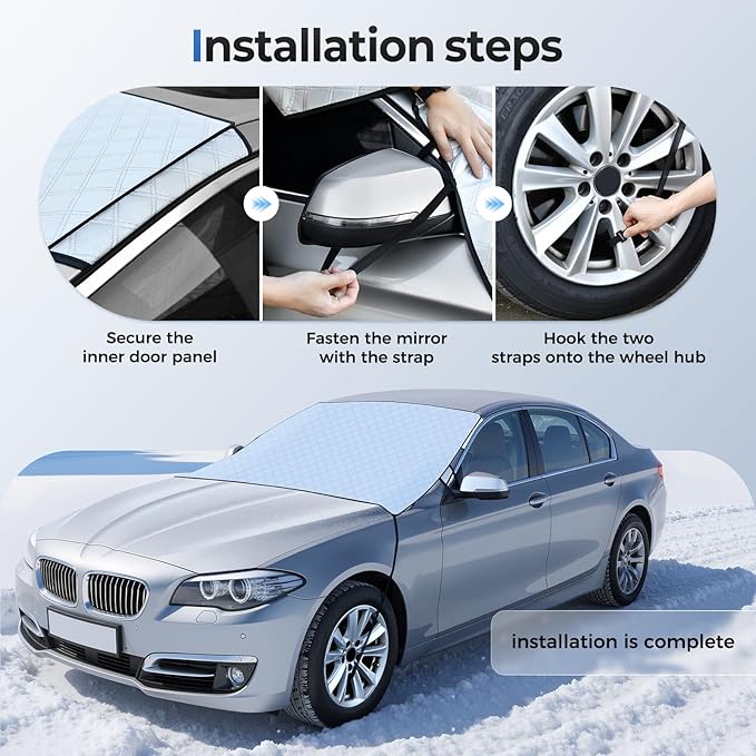 FLORICH Car Windshield Cover for Ice and Snow Heavy Duty Fabric with Side Mirror Cover,Standard Winter Frost Hail Protector for Most Car, Truck, SUV, Van and MPV (66x 47Inch)