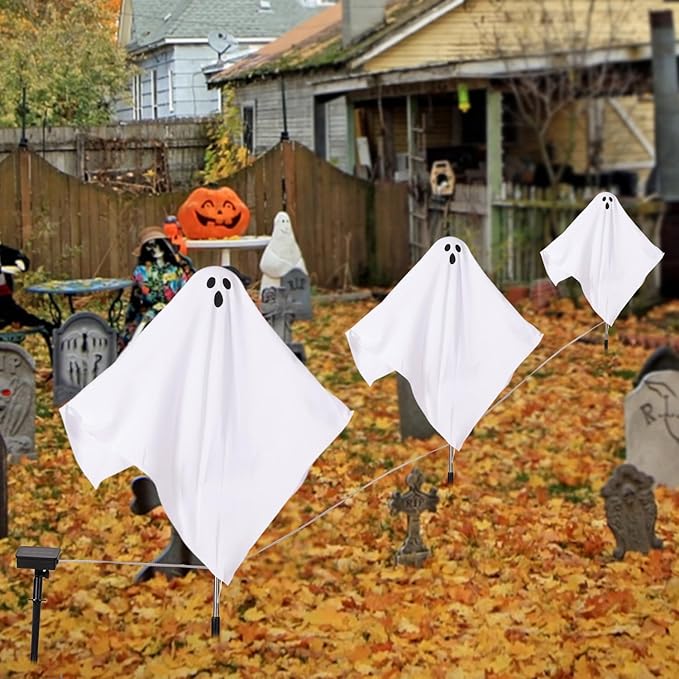 3Pack Halloween Solar Pathway Lights Ghost Stake Lights, Solar Powered Outdoor Decor for Yard, Lawn, Party & Halloween Decoration