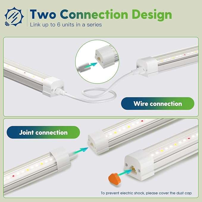 FREELICHT T8 Grow Lights for Indoor Plants, 2FT Full Spectrum, 120W(4 x 30W), 4 Installation Methods, 5000K Linkable LED Grow Light Strips for Plant Shelf Greenhouse Succulent Seeding, 4 Pack
