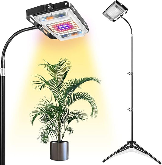 LBW Grow Light with Stand, Full Spectrum LED Floor Plant Light for Indoor Plants, Grow Lamp with On/Off Switch, Adjustable Tripod Stand 15-48 inches