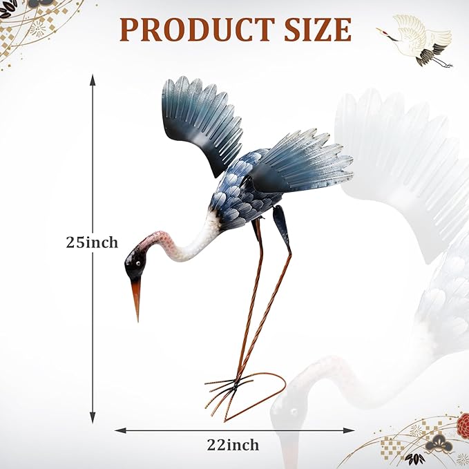 MUMTOP Crane Garden Statues for Outside, Blue Heron Garden Sculpture Statue, 25 Inch Large Bird Yard Art for Backyard Pond Patio Porch Decoration