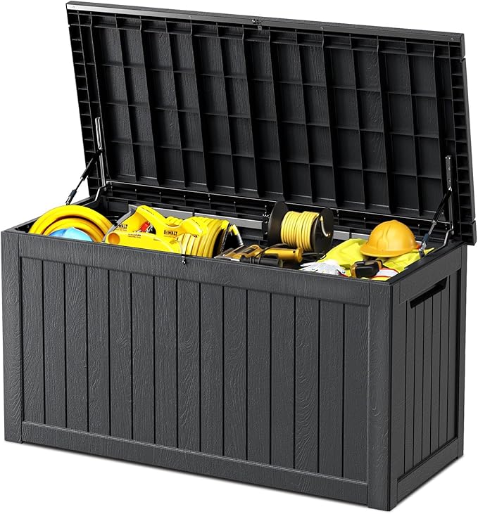 270 Gallon Deck Box, Resin Outdoor Indoor Waterproof Storage Box, Lockable Storage Box With Handle for Patio Furniture - Garden Tools - Swimming Pool Tools UV-Resistant - Black