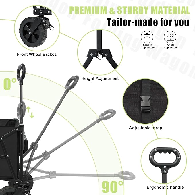 Wagons Carts Foldable Collapsible Wagon Utility Cart 300lbs 130L with Side Pocket and Brakes for Beach Garden Shopping Camping Sports