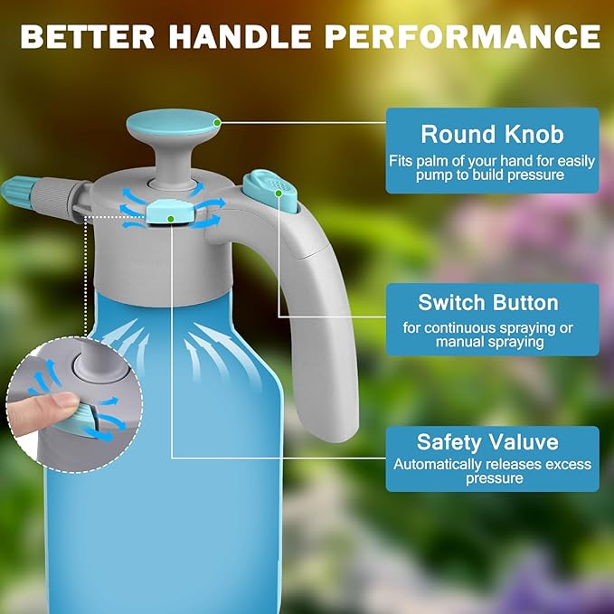 Garden Hand Pump Sprayer 1/2 Gallon Pump,68 Oz Handheld Pressure Sprayer with Safety Valve,Adjustable Nozzle,360° Extended Spray Rod,Ideal for Plants Watering, Fertilizing,Cleaning (68ounce)