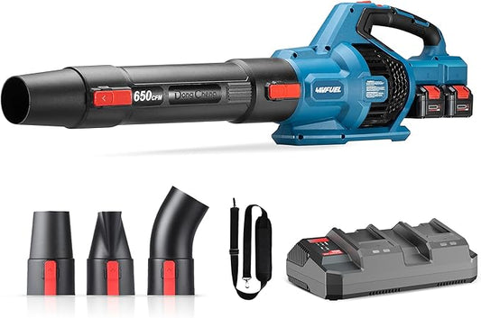 Dong Cheng 650 CFM Brushless Cordless Leaf Blower, 40V Battery Powered Blower with 2 * 4.0Ah Batteries & Charger, High-Efficiency Blower for Sidewalks, Driveways, Town Care, Blowing Leaves and Snow