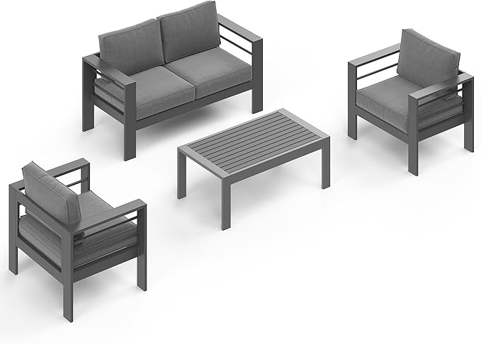 Wisteria Lane 4-Piece Outdoor Patio Furniture Set, Outdoor Sectional Furniture with Upgraded Cushions, Outdoor Conversation Seating Set for Balcony, Garden, Deck, Backyard, Grey