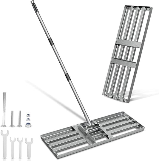 Lawn Leveling Rake Heavy Duty with 30"x10" Ground Plate, Steel Yard Lawn Rake Tool for Soil - Adjustable Effort Saving Handle, Metal Landscape Lawn Leveler for Garden, Topdressing & Seeding