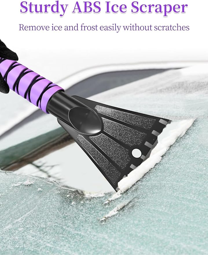 HEEYA 42.5 Inch Car Scraper Snow Brush, 12.6 Inch Large Brush Head with Ice Scraper for Window Windshield, Portable Snow Scraper for SUV Truck Vehicle Jeep RV Auto - Purple