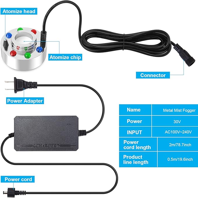 FITNATE High Power Mist Maker, 1500ML/H Large Volume Mist Fogger with 6 LED Light Fog Machine Atomizer for Halloween, Pond, Garden, Rockery,Yard