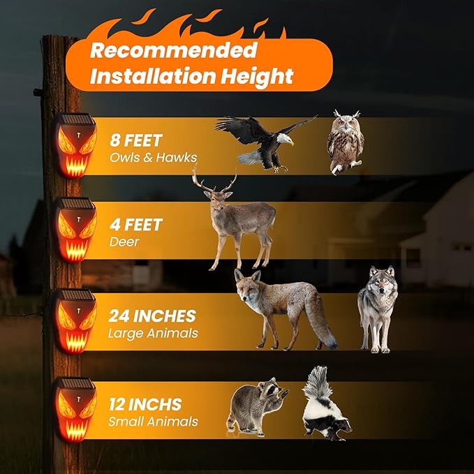 1 Pack Solar Nocturnal Animal Repeller with LED Flashing Lights, Effective Repels Deer, Coyote, Raccoon, Skunk, Fox & Hawk, Flame Predator Light for Chicken Coop, Farm, Yard & Garden