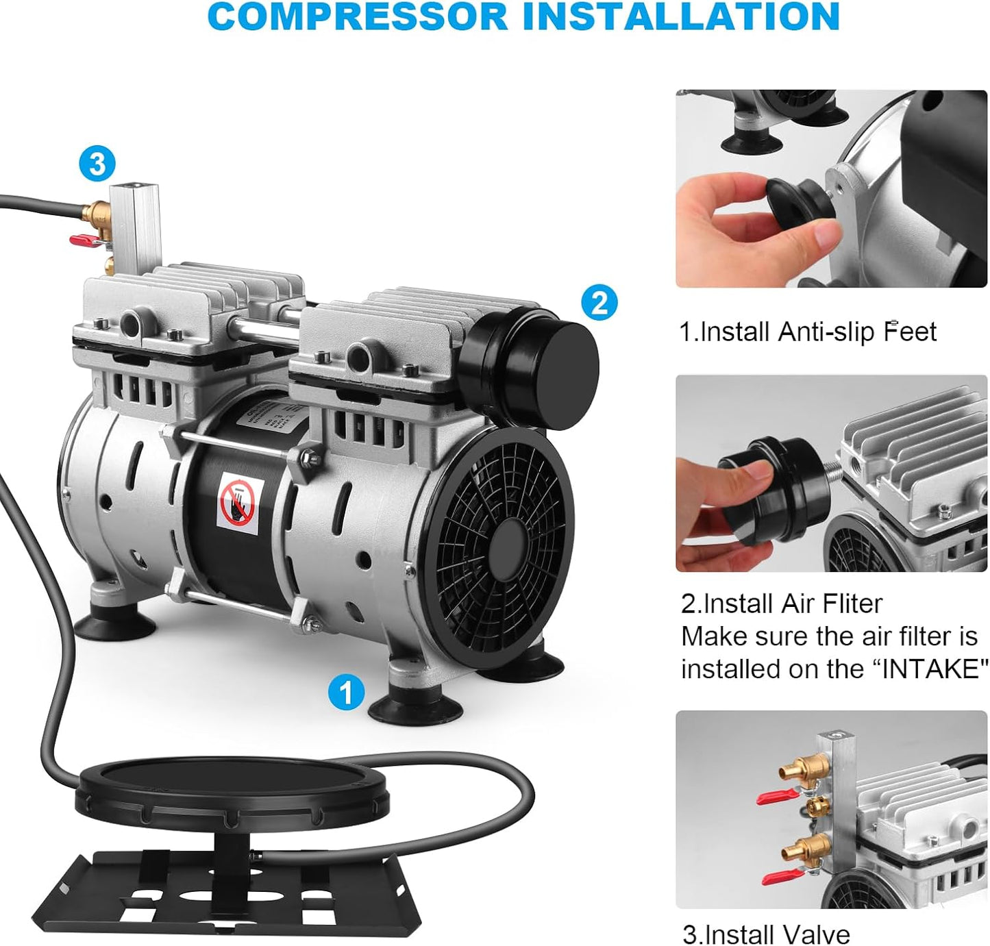 Pond Aerator, Ponds & Lake Aeration System, 5.76CFM for Up to 3 Acre, Includes 3/4 HP Compressor, 100' Weighted Tubing, 2 Diffusers for Outdoor Large Pond & Lake Aerator Pumps Water Oxygen Circulation