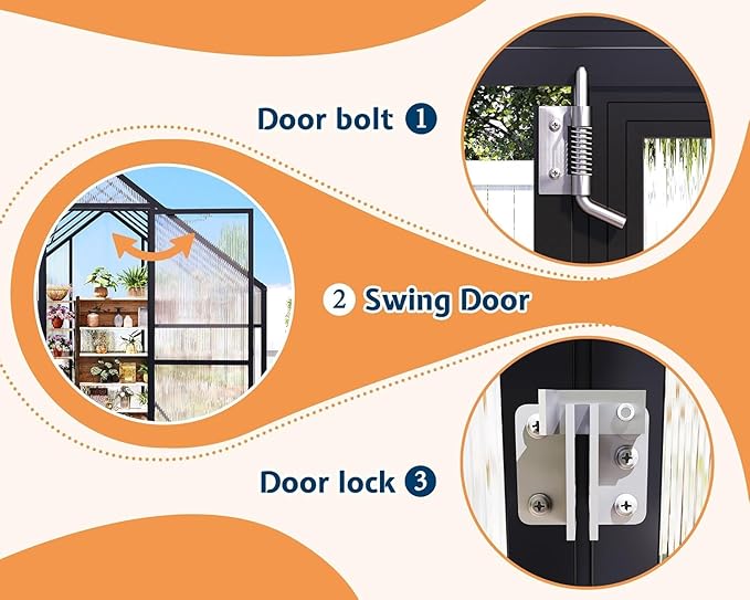 Jocisland 8x10x7 FT Polycarbonate Greenhouses for Outdoors, 2 Top-Opening Windows, 2 Swing Doors, Aluminum Walk-in Heavy Duty for Outdoor Use, Backyard Garden, Black