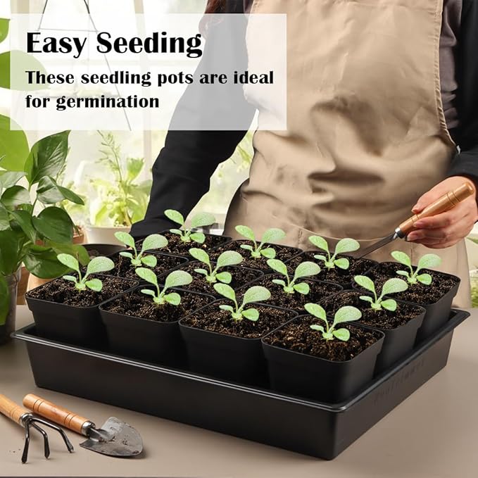 4 inch (10CM) Square Nursery Pots 120pcs, Sturdy Seedlings Trays 10 Pcs, Seeds Starter Germination Tray, Microgreening Planter Nursery Propagation 10 Sets