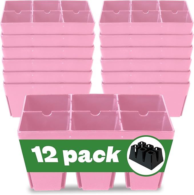 Epic Gardening Reusable Seed Starter Tray - 6 Cell/12 Seedling Starter Trays - Easy Watering, Indoor Greenhouse, Plant Starter, Gardener-Friendly for Seedlings | UV-Treated & BPA-Free - Pink