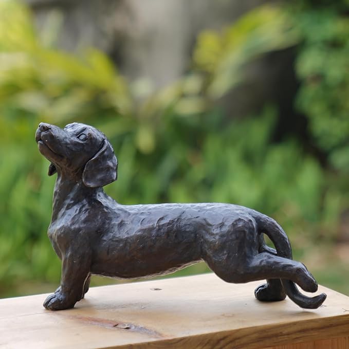 Dog Statues Outdoor Dachshund Décor - Wiener Dog Garden Statue Made of Resin Material Sausage Statue Dark Brown 12.75 * 4 * 8.5 inch for Patio Lawn Yard Porch Garden Gift Figurine