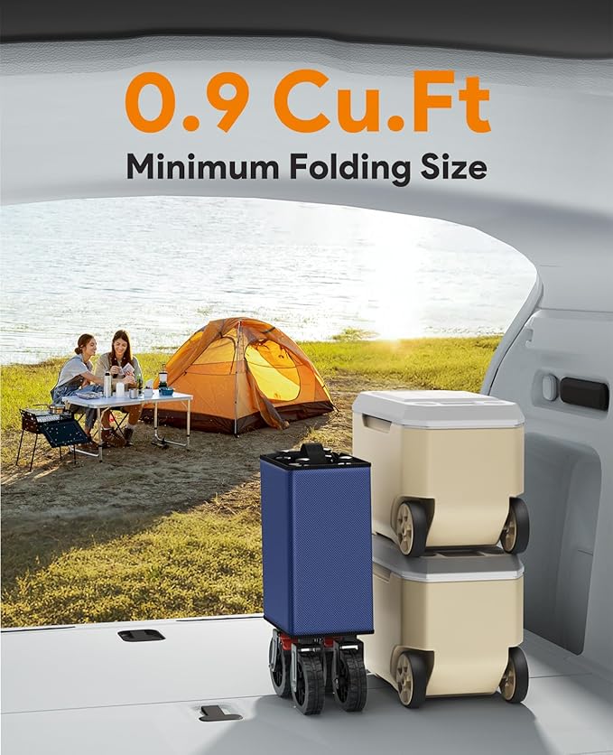 Wagons Carts Foldable, Collapsible Foldable Wagon 330lbs Capacity, 180L Large Capacity Foldable Wagon with All-Terrain Wheels,Heavy Duty Utility Wagon Cart with Brakes for Beach Camping Shopping, Blue