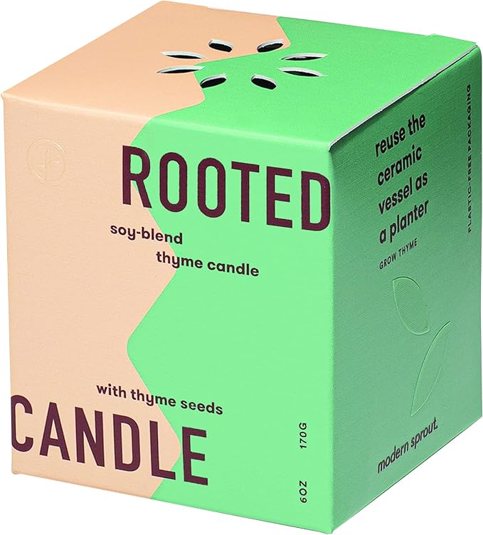 Modern Sprout Rooted Candle - 2 in 1 Cucumber Scented & Soy Candle with Seeds That Grows into Rosemary Plant - 6 oz w/ 42 Hr Burn Time in Matte Glaze Ceramic Vessel Ideal for Indoor Herb Garden