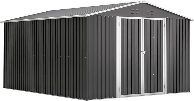 Outdoor Storage Shed, 10x12 FT Galvanized Steel Metal Shed, Lockable Waterproof Tool Storage Sheds for Garden, Patio, Lawn – Durable Storage Solution in Multiple Sizes