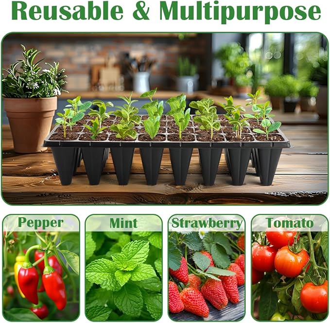 10 Pack 32 Cell Seed Starter Trays - Extra Deep 4.33" Plastic Nursery Trays, 20" x 10"，Fits Standard 1020 Flats