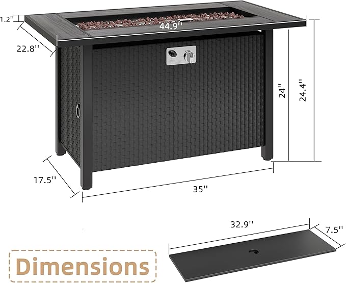 JAMFLY Propane Fire Pit Table 45 Inch, 50,000 BTU Outdoor Gas Firepit Table for Outside Patio with Lava Rocks,Waterproof Cover, Gray