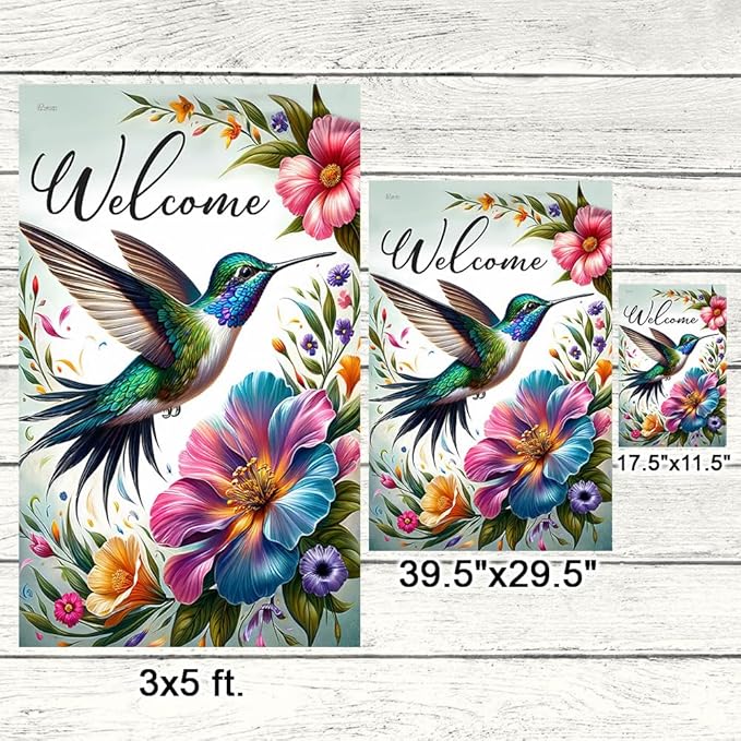 American Flag-Hummingbird Welcome Spring Season Flag MLN2801F, Garden Flag (11.5" x 17.5")-USA Flags Premium Polyester-Decorative Indoor Outdoor Flag