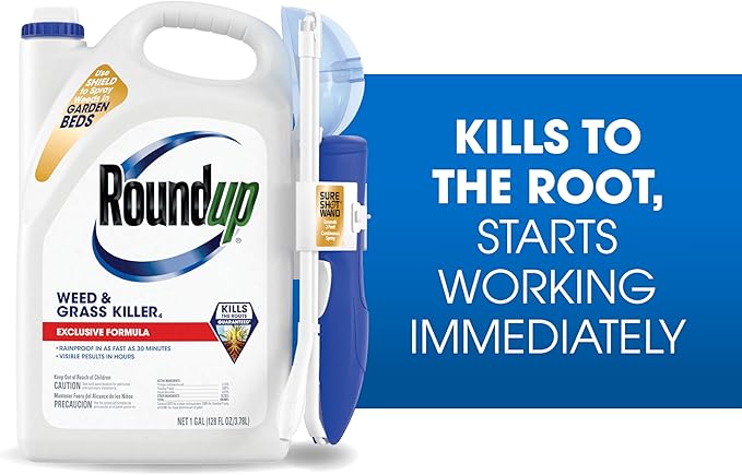 Roundup Weed & Grass Killer₄ with Sure Shot Wand, Use in and Around Flower Beds, Trees, and Driveways, 1 gal.