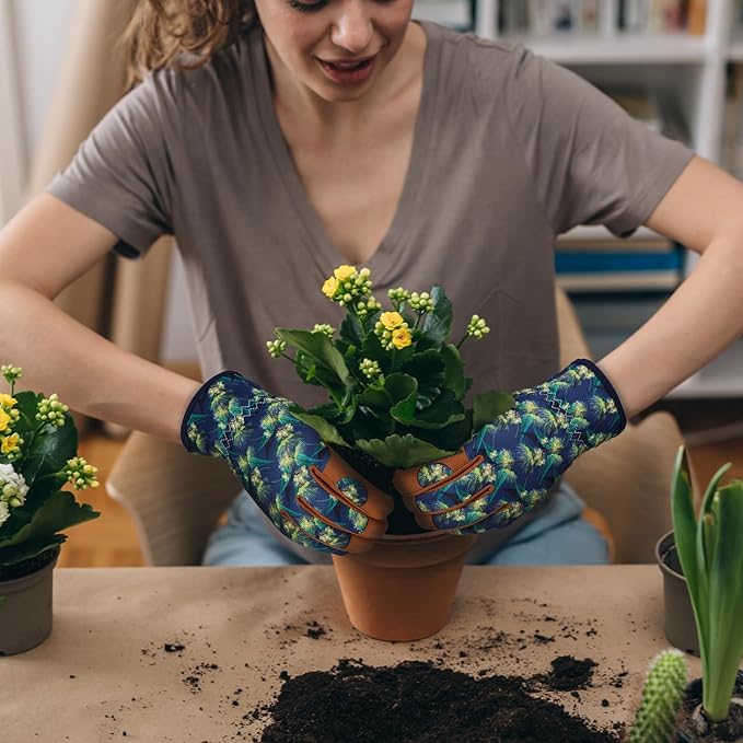 Bamllum Leather Gardening Gloves for Women - Working Gloves for Weeding, Digging, Planting, Raking and Pruning