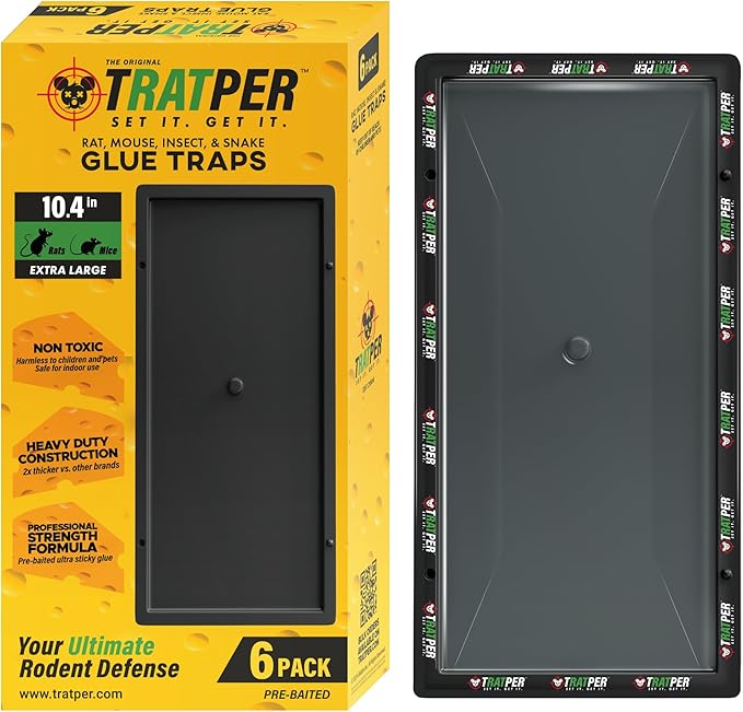 Glue Traps for Mice,Rat,Mouse,Snake,Lizard,Insect. 6 Pack. Extra Strength,Pre-Baited Adhesive.Heavy Duty Plastic Tray.Non-Toxic,Chemical-Free Pest Control for Home. 6Pack