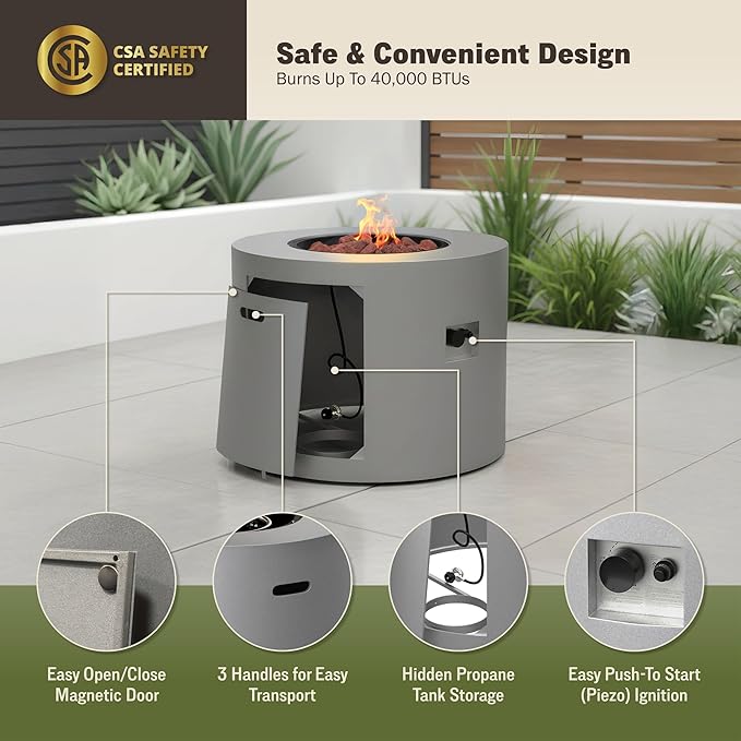 Kinger Home Loren 32-Inch Round Propane Fire Pit Table, Alloy Steel Outdoor Fire Pit with 50,000 BTUs, CSA Certified, Includes a Burner lid, Lava Rocks and Weatherproof Cover