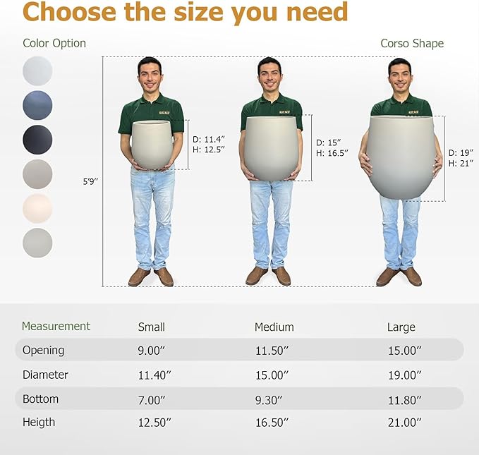 16.5" H x 15" D Corso Fiberstone Round Tapered Planter with Drainage Hole, Smooth Finishes, Weather Resistant for Indoor & Outdoor Use, Included 2 Extra Coco Mats (Taupe, 11.5" Pot Opening)