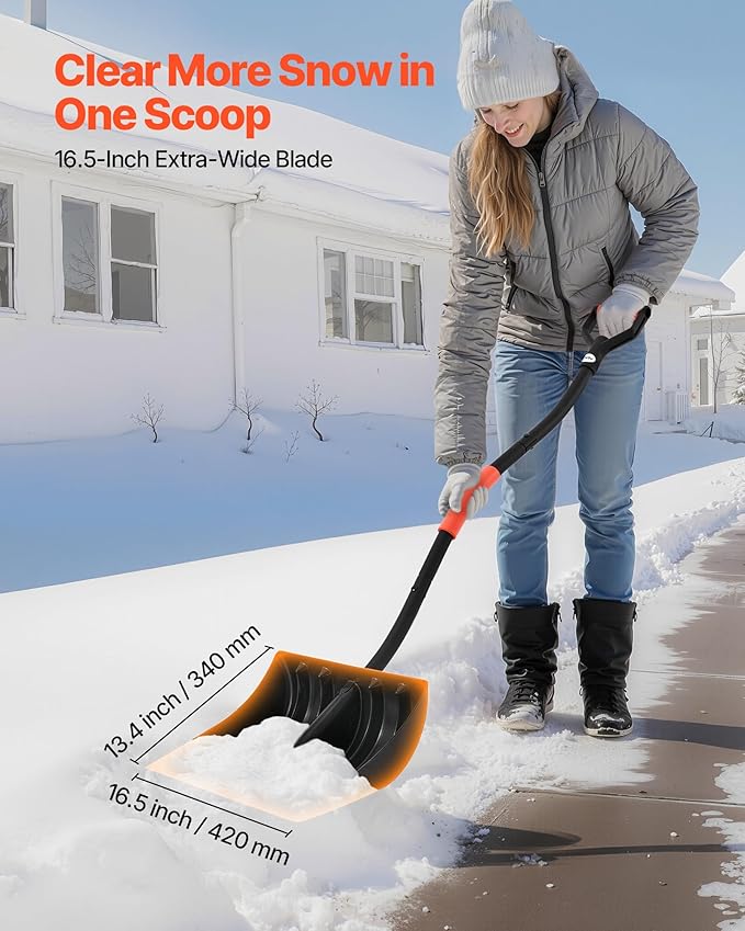 VEVOR Snow Shovel for Driveway, 17 in Wide Plastic Snow Shovel with D-Shaped Handles & Aluminum Blade, Large Capacity Snowplow Shovels, Lightweight Snows Removal Tool for Garden Car Camping