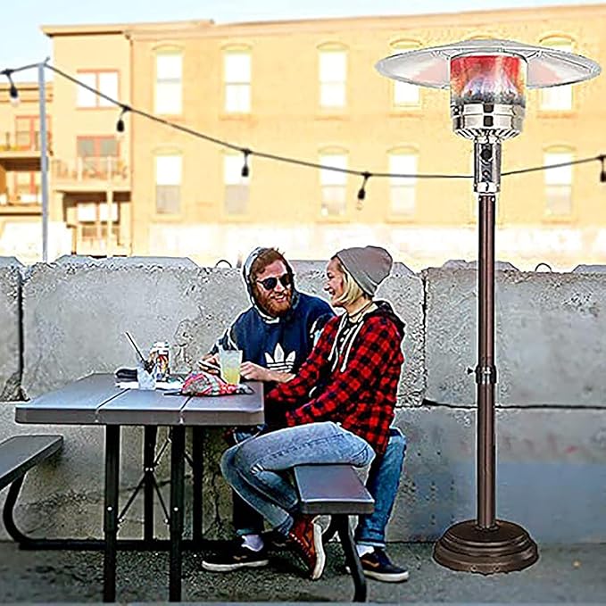 Natural Gas Patio Heater, Adjustable Height (55in-78in), Including an extended hose of 24 feet, Passed CE CSA Certification, It's really perfect to sit outside and use it in spring and autumn