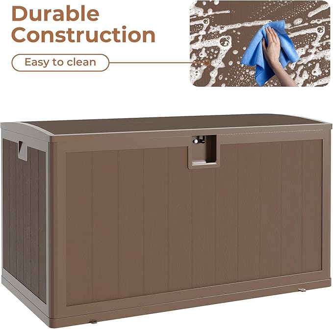 130Gallon Brown Resin Deck Box, Outdoor Storage Box Waterproof Lockable, Patio Deck Box For Package Delivery, Outside Storage Box Container for Furniture Cushions, Garden Tools, Pool Accessories
