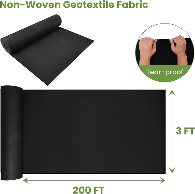 Weed Barrier Landscape Fabric | Heavy Duty Premium Weed Control Fabric -Durable & Eco-Friendly Weed Block Gardening Mat (8OZ 3x200ft, Non Woven)