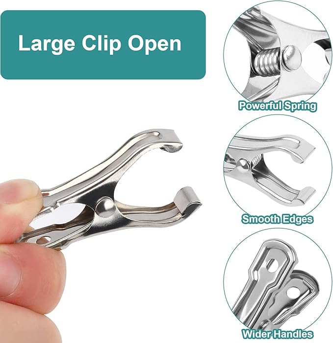 JULMELON Garden Clips, 100 PCS Stainless Steel Greenhouse Clamps Heavy Duty Greenhouse Clips Hoops with Large Open Strong Grip for Shade Cloth