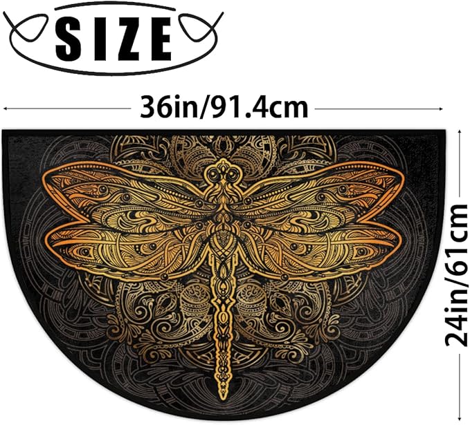 cfpolar Boho Dragonfly Half Round Door Mat, Non Slip Area Rug Soft Doormat for Front Door Indoor Entrance Welcome Mat for Garage Patio Home Decor 24 x 36 in