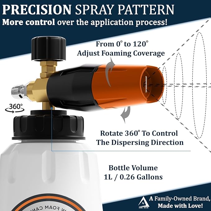 Foam Cannon for Pressure Washer, 1.1mm Orifice, 1000-4000 PSI, 1/4 Inch Quick Connector, Wide Neck and Adjustable Spray, Heavy Duty Car Snow Foam Blaster for Superior Foaming & Deep Clean, Orange