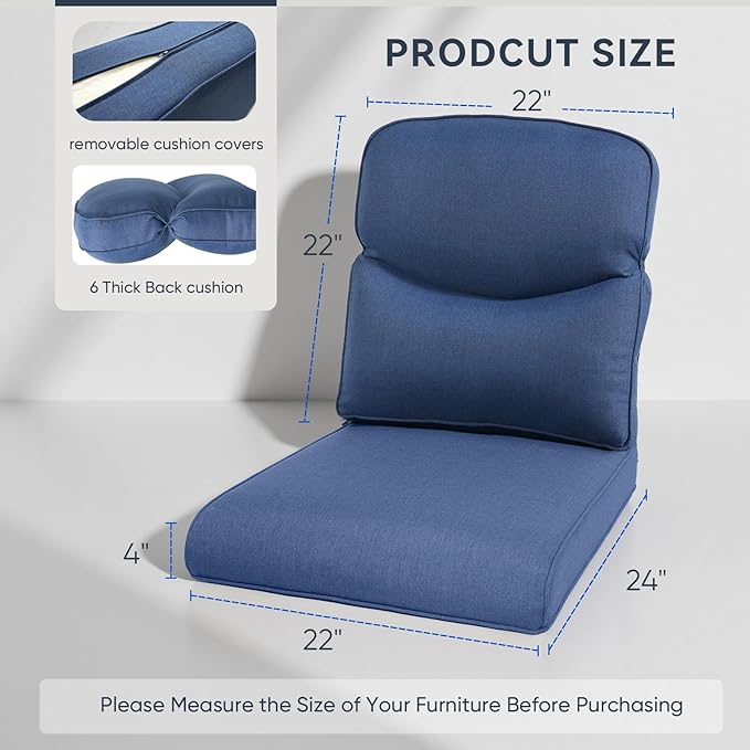 9-Piece Outdoor Patio Cushion Set - Fade & Water Resistant with Removable Olefin Cover, 22x24x4 Inch Memory Foam Cushions for Wicker Sectional Sofa – Blue/Crescent