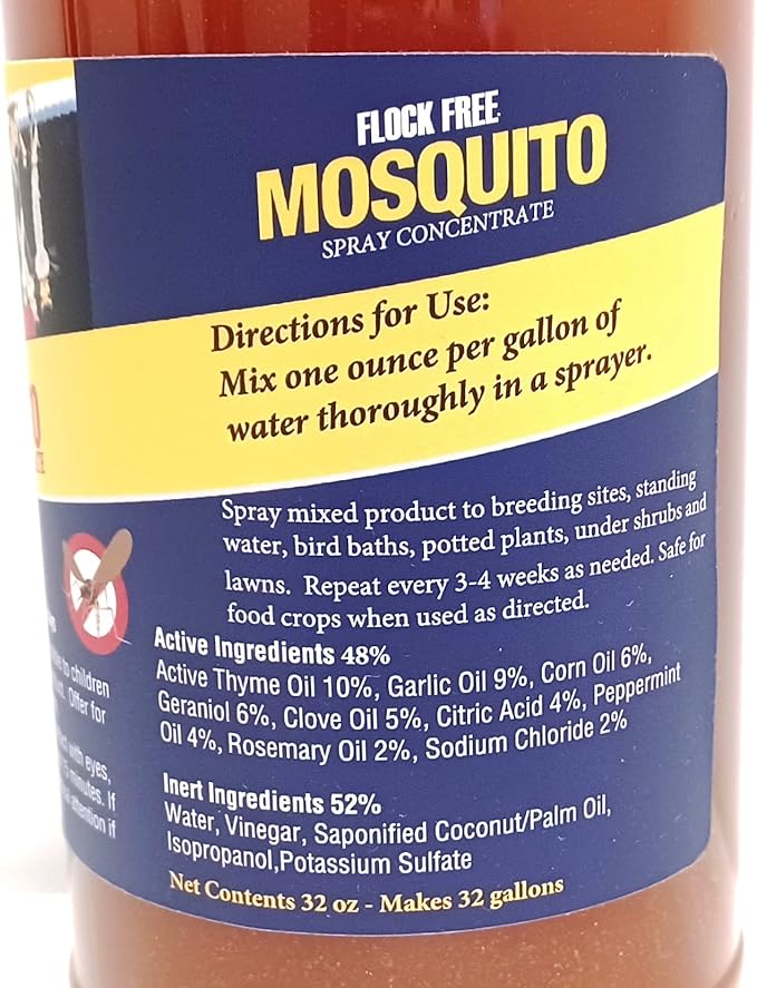 Natural Mosquito Control Spray Concentrate, Repels Mosquitoes, Ticks, Fleas, Flies, Gnats, and Chiggers Away. Makes up to 32 Gallons! (32 oz Concentrate)