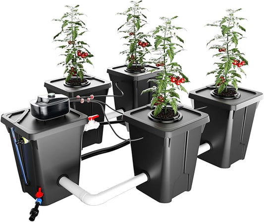 RDWC Hydroponics Grow System 4 Site + Reservoir, 7-Gallon Top Drip Recirculating Deep Water Culture Hydroponic Bucket System, Hydroponics Growing System Kit with Water Pump, Air Pump