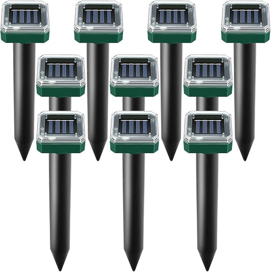 Mole Repellent Solar Powered, 10 Pack Solar Mole Repellent Ultrasonic for Vole, Snakes, Gopher, Waterproof Sonic Mole Deterrent Spikes,Snake Gopher Vole Repellent for Garden and Yard