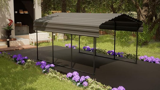 Carport 10 x 15 x 7 ft Charcoal Sturdy All-Steel Heavy Duty Canopy Shelter with Metal Frame for Parking a Car, SUV, Truck, Boat, Motorcycle, and Other Vehicles Outdoor in Your Driveway