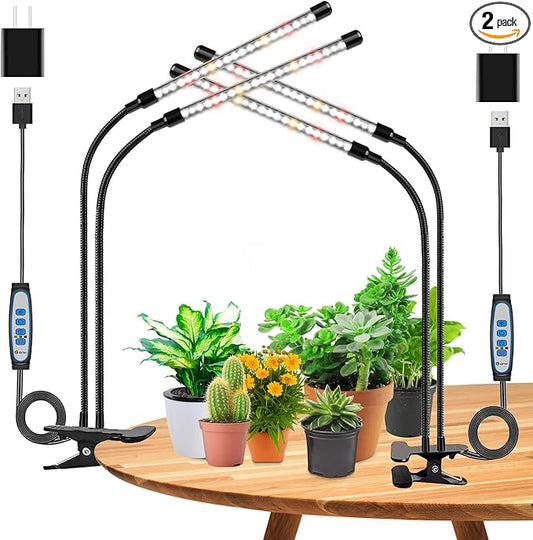 Wolezek Grow Lights for Indoor Plants, 2 Pack 6000K LED White Plant Grow Lights Indoor, Full Spectrum Grow Lamp with Clip, Auto ON & Off Timer 6/12/16H, 3 Modes, 5-Level Dimmable Brightness
