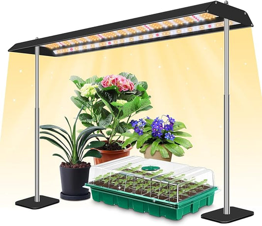 LED Grow Lights for Seed Starting with Stand, 2ft 60W Full Spectrum Seedling Lights Grow Lights for Indoor Plants, 4/8/12H Timer and 10 Dimming Levels, Height Adjustable and Energy Efficient