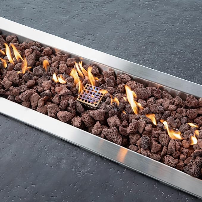 Hampton Concrete Fire Pit 56" x 32" Outdoor Patio Firepit Includes Lava Rocks Modern Fire Pits & Outdoor Fireplaces for Garden, Deck, Indoor & Outdoor Heating