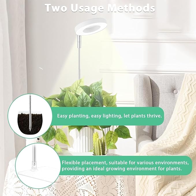 yadoker Halo Plant Grow Light,yadoker LED Growing Light Full Spectrum for Indoor Plants,Height Adjustable, Automatic Timer, 5V Low Safe Voltage,Idea for Small Plants(3 Pack)