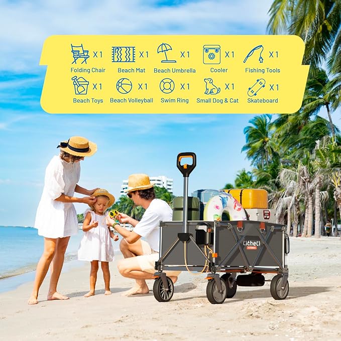 Litheli Electric Wagon Cart with Battery Power, All-Terrain Wheels & Variable Speed | 200L Capacity, 300 lbs Heavy-Duty Utility Wagon for Camping Gear, Beach Trips, Garden Tools & Shopping Hauls