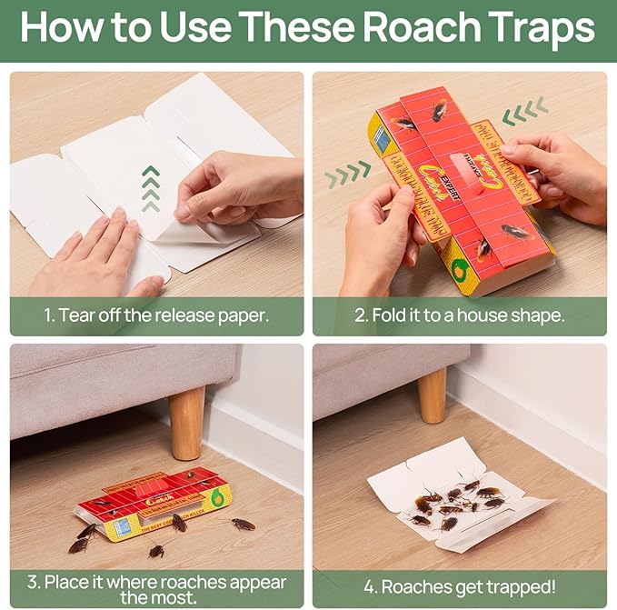 16 Pack Roach Trap, Sticky Glue Cockroach Traps Indoor Home, Pest Control Traps for Cricket Ants Spiders, Kids & Pets Friendly (Roach Traps 16 Pack)
