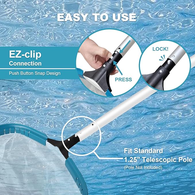 POOLWHALE 14" Pool Pollen Net - Pool Skimmer Net Rake, Strong Aluminum Frame, Ultra Fine Mesh Nets for Cleaning & for Sand, Silt, Leaves, Remove The Finest Debris