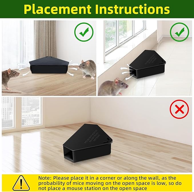 8 Pcs Mouse Bait Station with Keys Indoor Outdoor for Rats Mice Rodents, Reusable Mouse Poisoning Bait Blocks, Friendly for Children & Pets (Black)